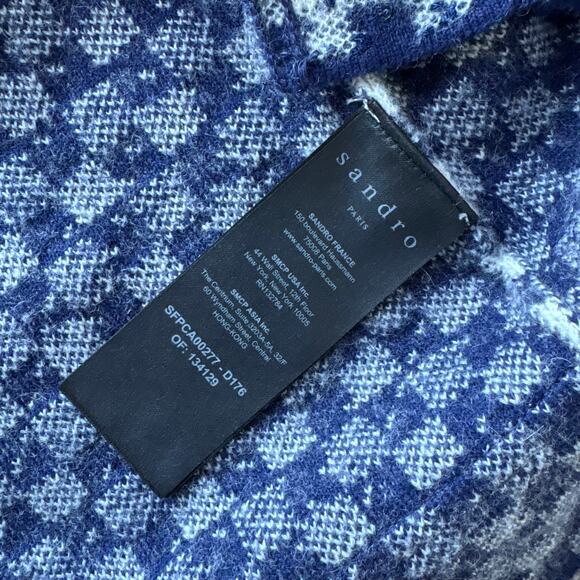 Sandro Blue White Checkered Tweed Jacket with Pearl Buttons - Picture 5 of 5